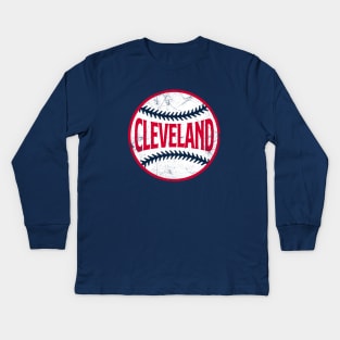 Cleveland Retro Baseball - Navy Kids Long Sleeve T-Shirt